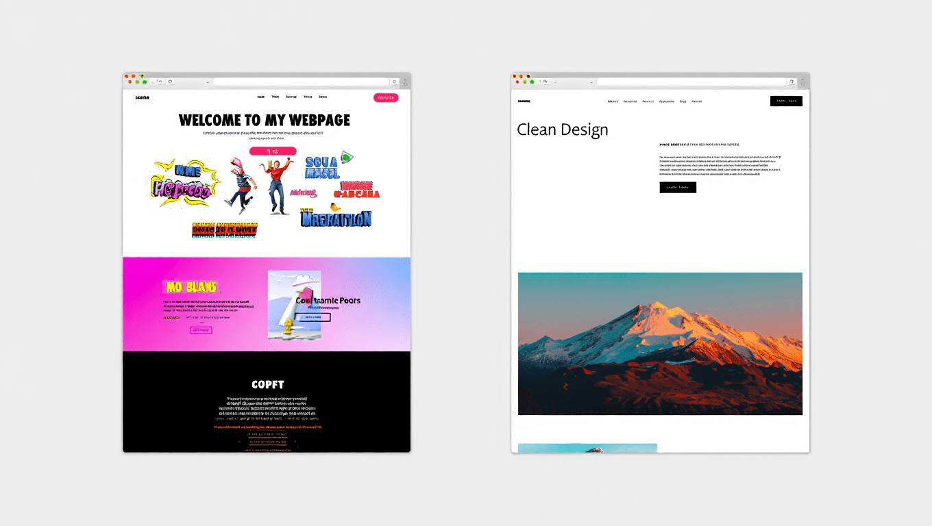 comparativa de una web fea y anticuada con una moderna y bonita