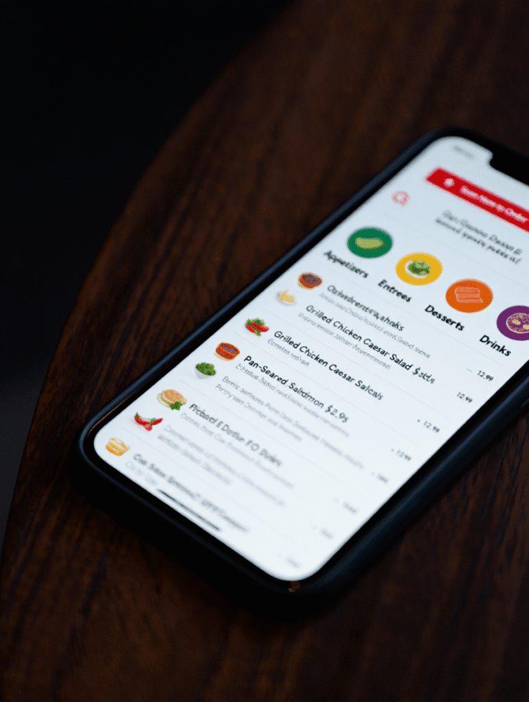 interfaz atractiva de menú QR en smartphone.