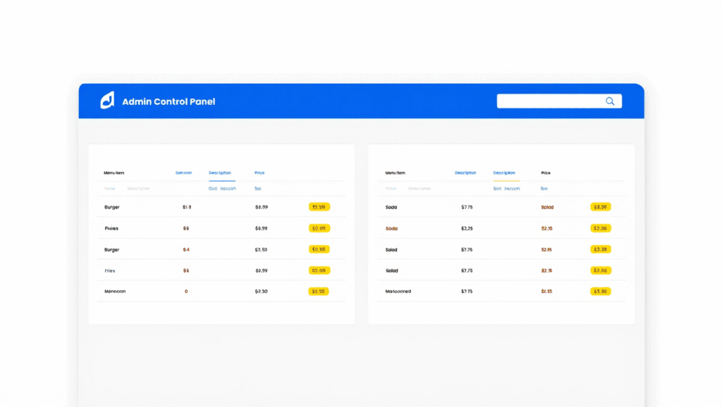 mockup de panel de control cambiando precios.