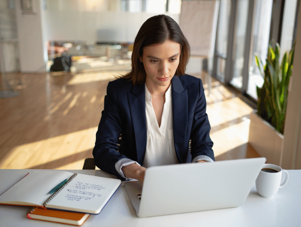 mujer estudiando en el pc